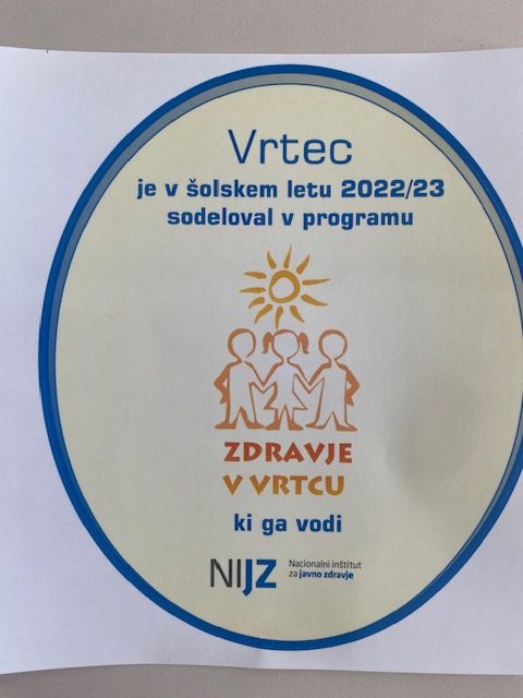 PROJEKT “ZDRAVJE V VRTCU” – nalepka